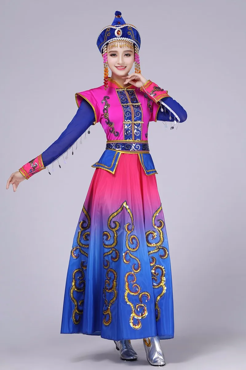 Монгольский сценический костюм Танцы юбка платье монгольский Танцы костюм меньшинств в народном стиле Танцы Костюмы одежда