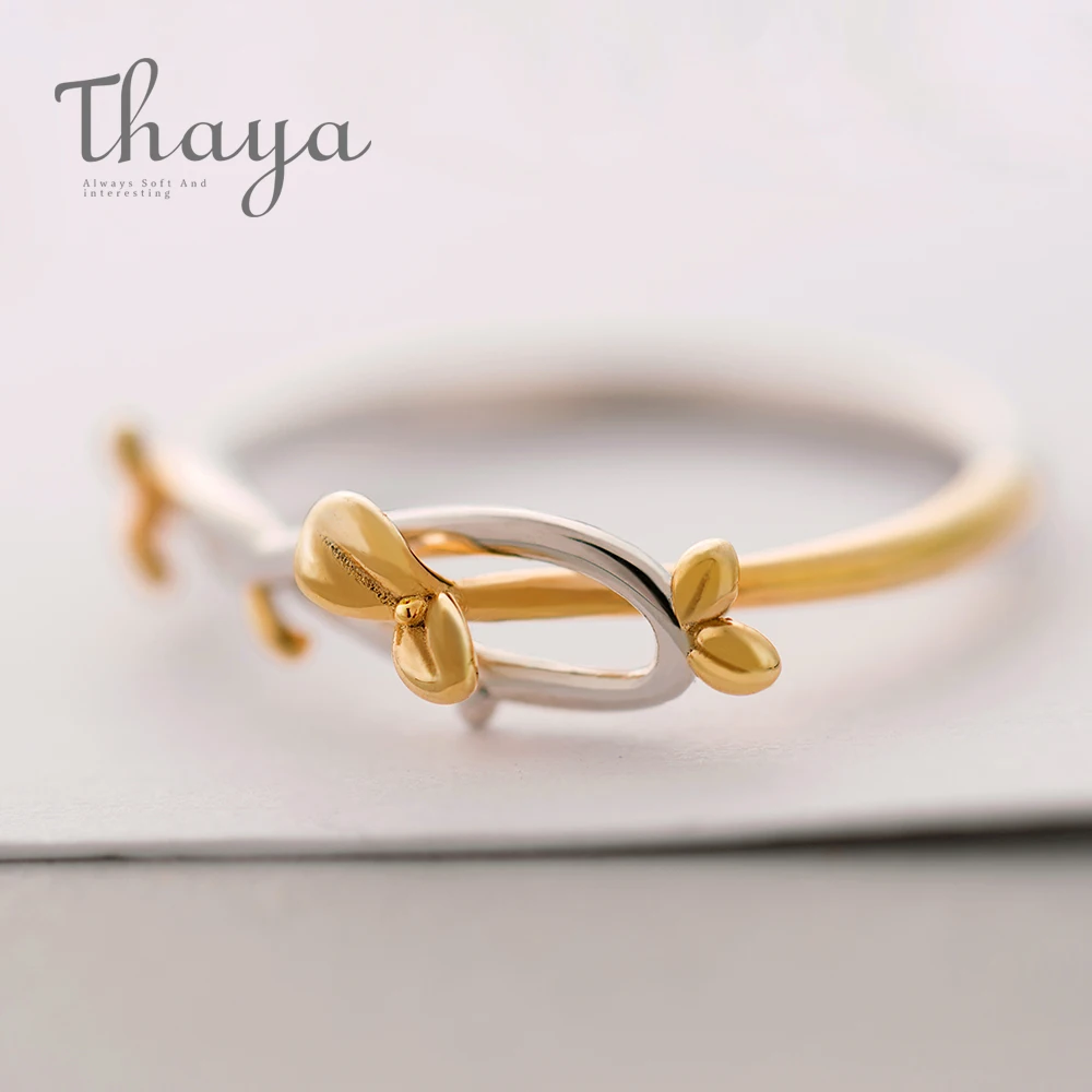 Thaya, Золотое кольцо в форме бутона с пряжкой в виде листьев растений, регулируемое элегантное ювелирное изделие, просто красивое, ручной работы, для женщин, девушек, подростков, подарок
