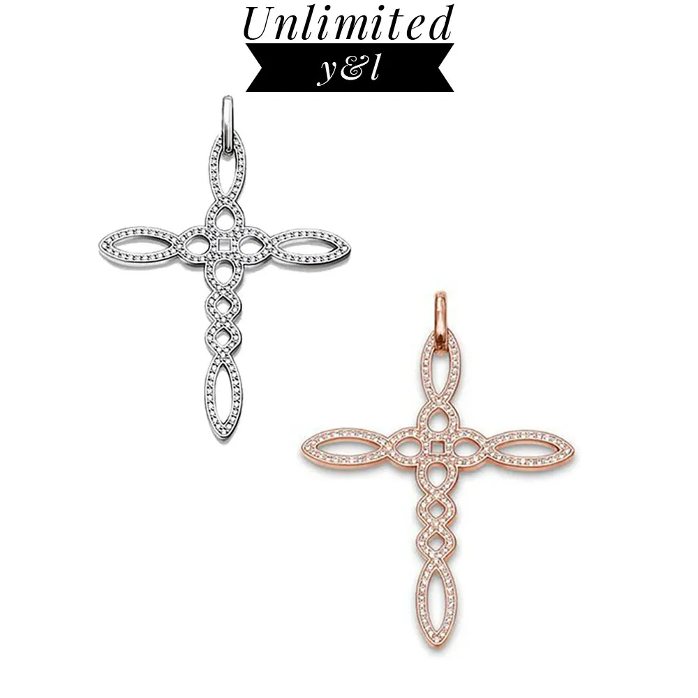 

Cross Chinese Love Knot Pendants Ethnic Style White Zirconia Silver Fashion Jewelry Accessories Fit Chain Necklace Women Men