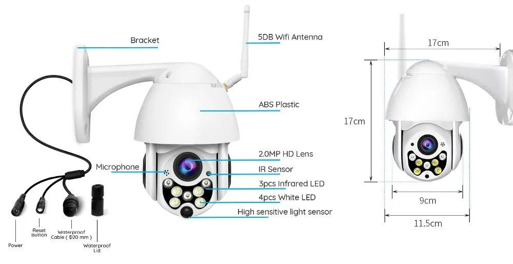 BESDER 1080P PTZ IP Camera Outdoor Speed Dome Wireless Wifi Security Camera Pan Tilt 4X Zoom IR Network CCTV Surveillance ONVIF
