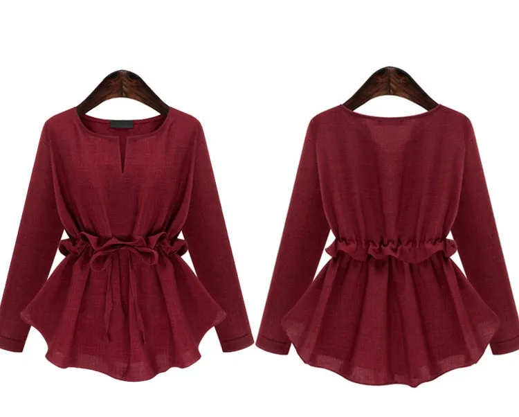 2018 Autumn Women Long Sleeves Tunic Blouse Tops Solid Shirts Lace up Ruffle Cotton Linen Clothes 2018 Autumn Women Long Sleeves Tunic Blouse Tops Solid Shirts Lace up Ruffle Cotton Linen Clothes