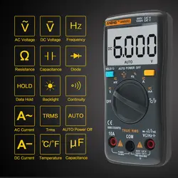 ANENG AN8002 мультиметр 6000 отсчетов подсветкой AC/DC Амперметр Вольтметр Ом частота диода температура тестер