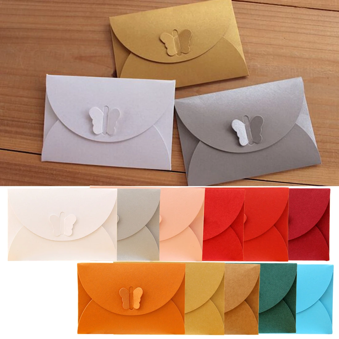 FangNymph 10PCS Colored Butterfly Buckle Kraft Paper Envelopes Simple