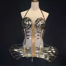 Золотой ажурный Броня комбинезон Будущее пространство воин бар ГОГО костюм Dj танцоры сексуальный ночной клуб DS певица Rave одежда сценическая одежда