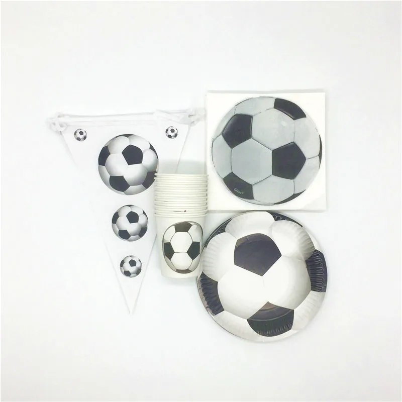 

Pop White Football Theme Design 80Pcs/Lot Paper Cup Plate Napkin Flag Theme Party Decoration Kids Birthday Party Supply Banners