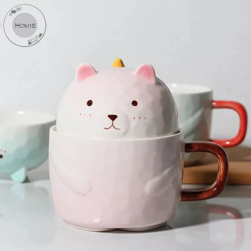 HOMIE lovely Cartoon bear Cup Coffee Mug Large With lid Mugs creative Drinkware Tea milk Cup Afternoon ceramics Office home10