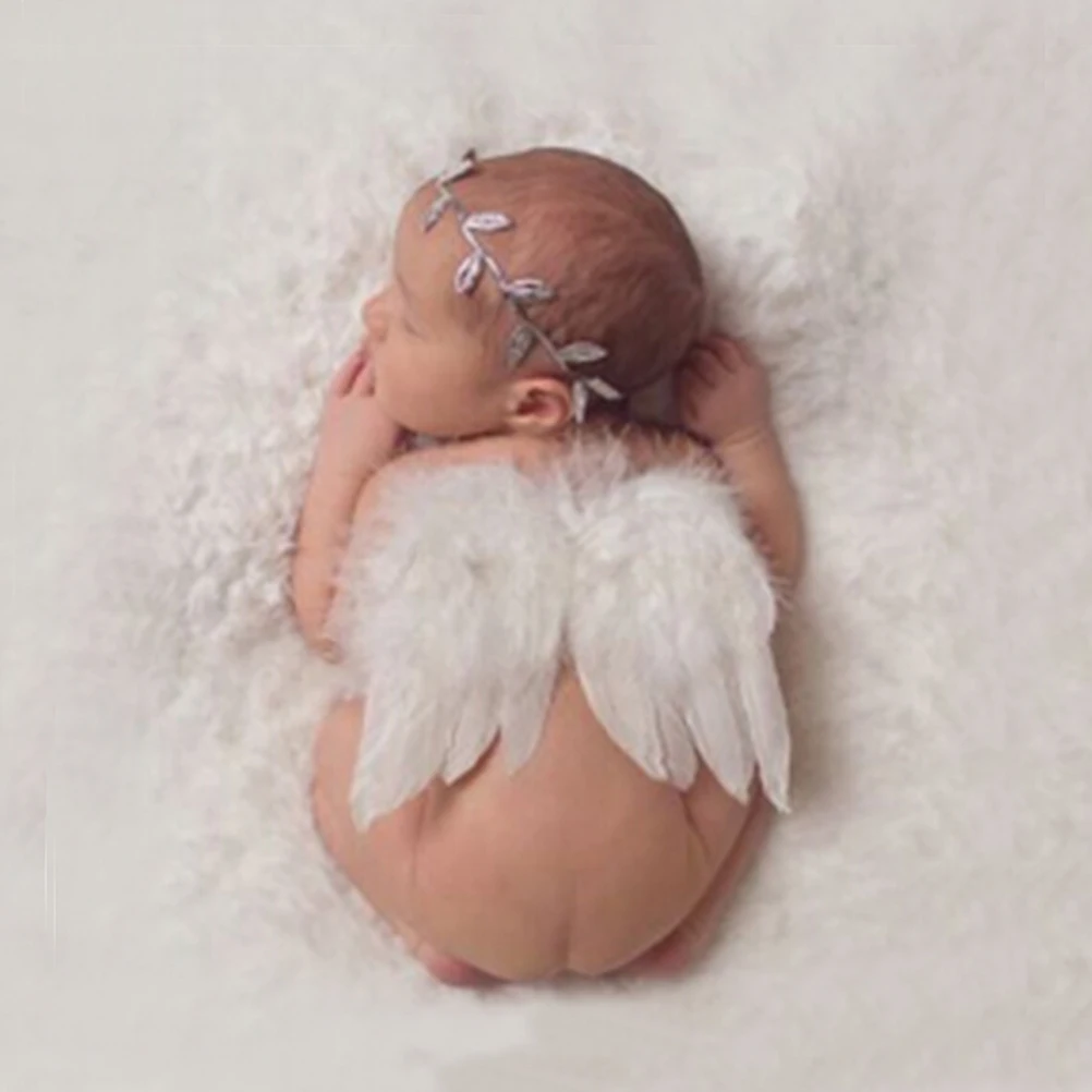 1 Set Cute Angle Props Newborn Photography Accessoires Costume White + silver headband for baby girls boys | Мать и ребенок