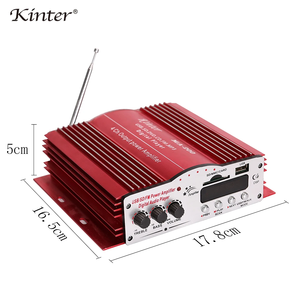 Kinter MA-200 аудио усилитель 4 канала hifi стерео звук DC12V Автомобильные усилители с FM радио, sd, usb вход DC 12 В адаптер питания