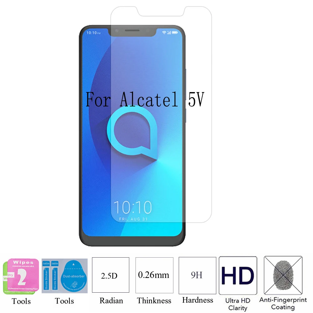 2 шт. закаленное стекло 2.5D 9H для Alcatel 5v Для 1 защитные Бесплатные