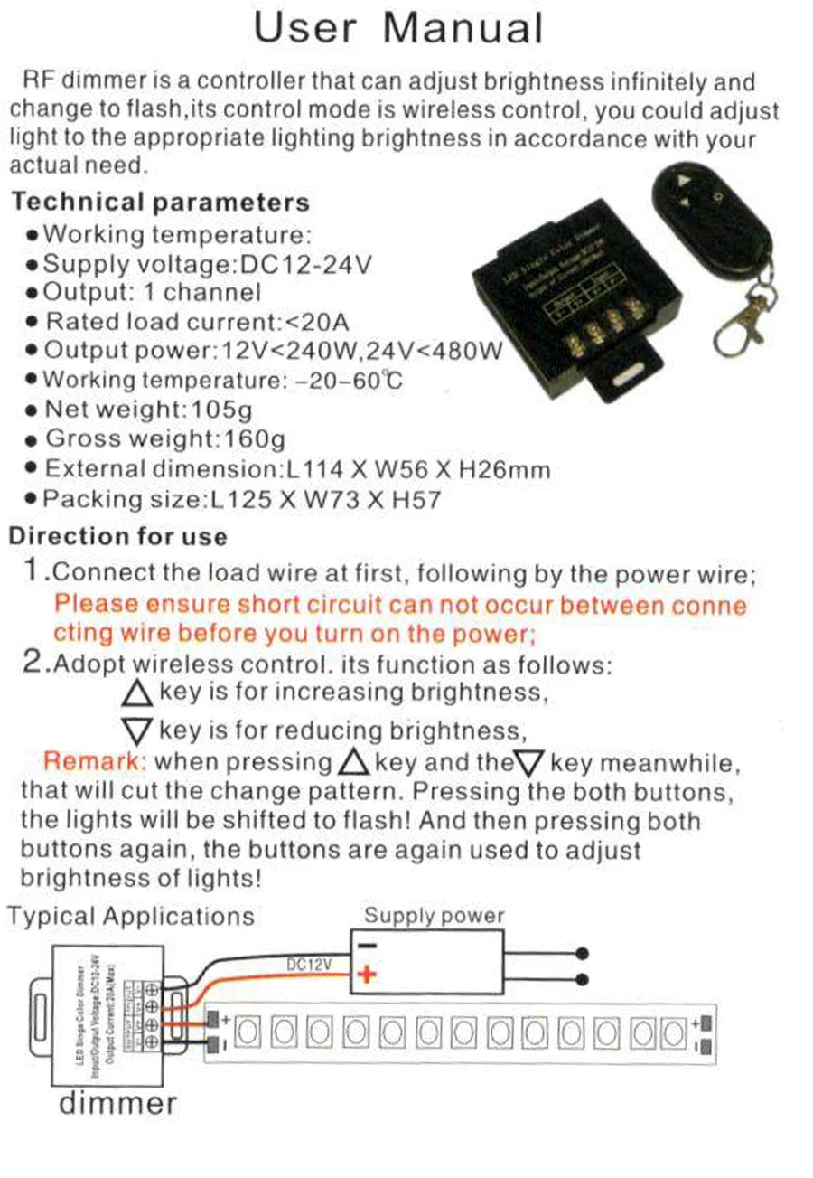 Светодиодный Одноцветный диммер DC12V-24V 20A 3 ключа RF для одноцветного светодиодного контроллера