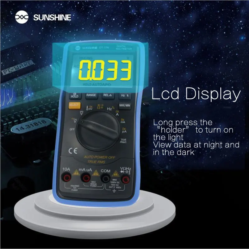

Sunshine DT-17N Auto Power Off Temperature Test Digital Multimeter Backlight AC/DC High Precision Lcd Display Digital Multimeter