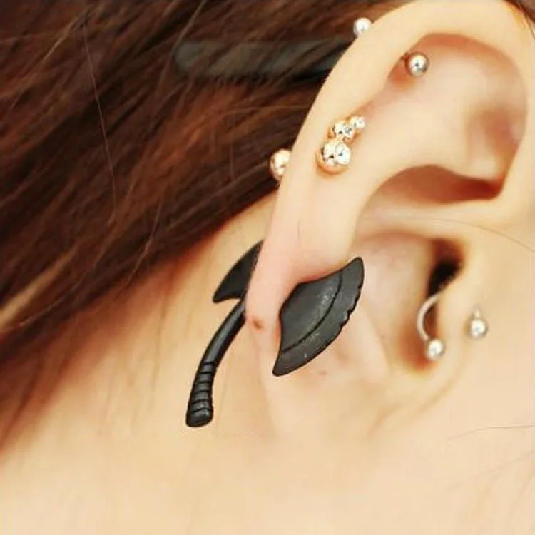 

Newly Arrival Classic Punk Style Single AX Shaped Unisex Piercing Stud Earrings Color Black EAR-0080