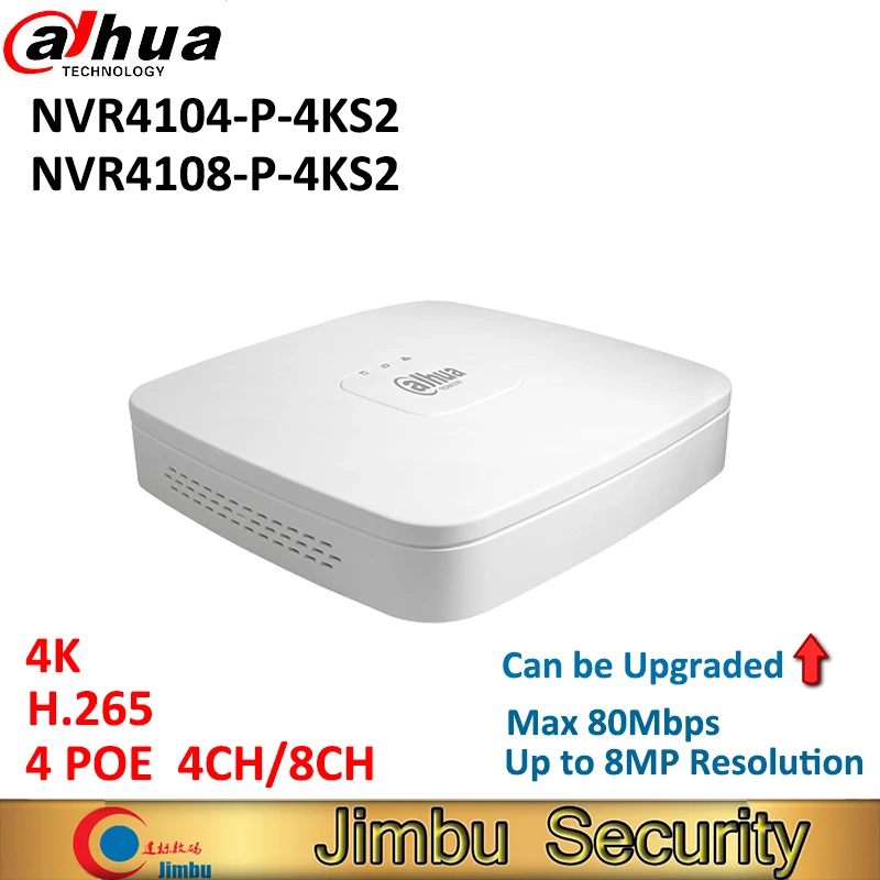 Сетевой видеорегистратор Dahua 4 к NVR NVR4104 P 4KS2 NVR4108 H.265 видео Регистраторы P2P 4Ch 8Ch 4PoE