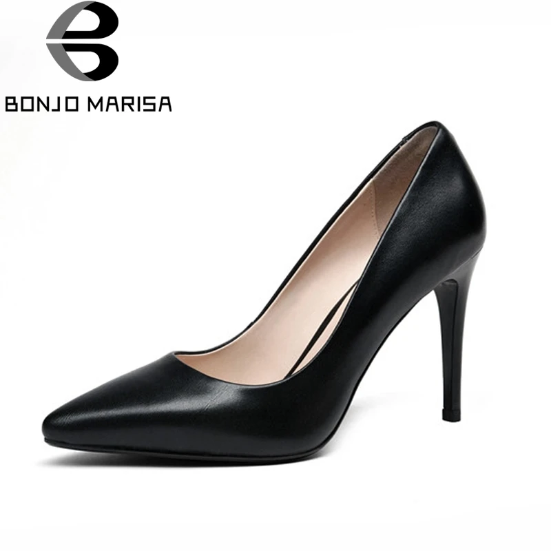 

BONJOMARISA 2018 Women's Patent Leather High Heel Party Wedding Office Shoes Woman Pointed Toe Less Pumps Size 34-39
