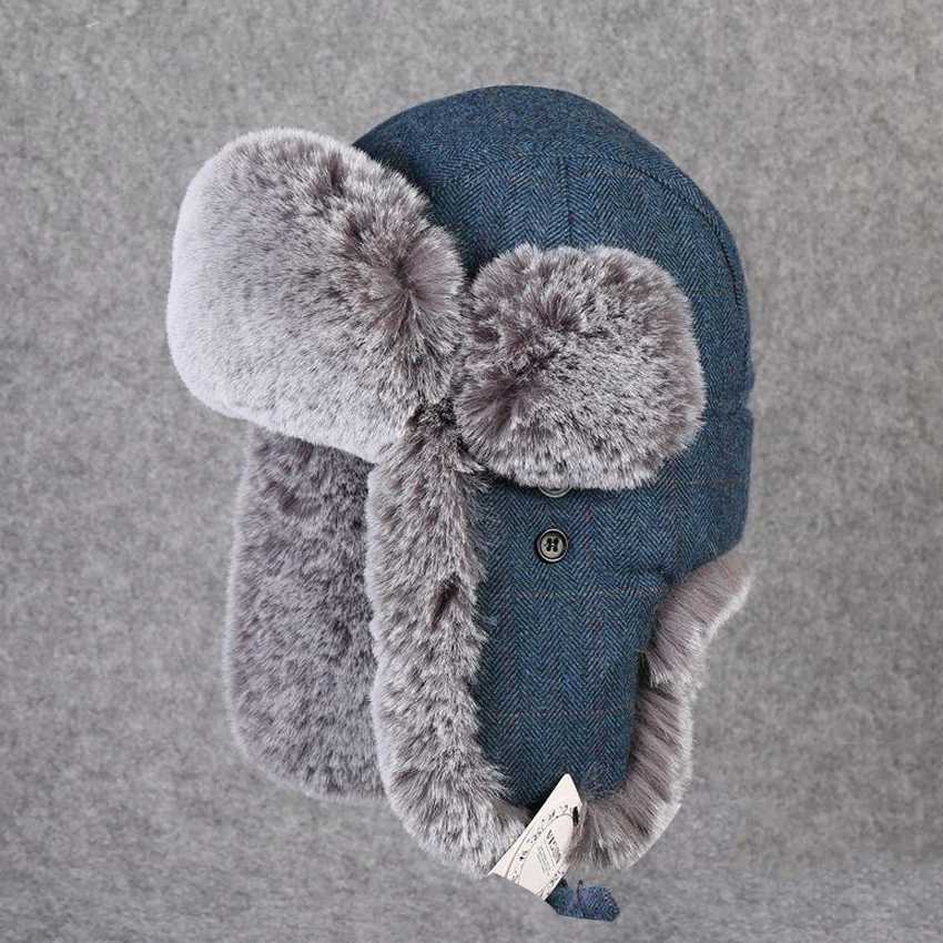 

Winter Snow Hats Warm Earflap Bomber Hat Women Men Faux Fur Cashmere Cap Wool Russian Ushanka Trapper Aviator Hat