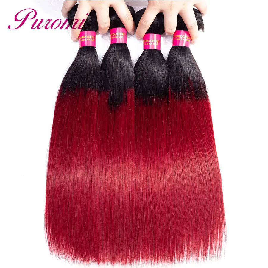 Ombre Malaysian Straight Weave Bundles 1b/burgundy 100% Remy Human Hair 3/4 pcs Puromi Hair Extensions