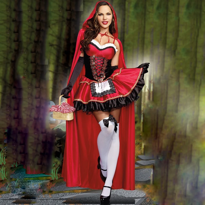Костюм Красной Шапочки на Хэллоуин; платье принцессы в готическом стиле; женские платья для ролевых игр; плащ для игры в бар; карнавальный костюм; Vestidos - Цвет: Pattern 1