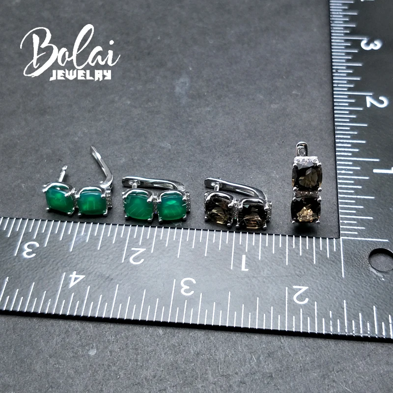 Bolaijewelry, 925 серебряные ювелирные изделия с серьгами, натуральный зеленый агат и дымчатый кварц, драгоценный камень для девушек на выбор, Рождественский подарок