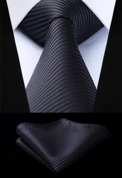 

Woven Classic Tie Necktie Solid Black Striped 3.4" Silk Tie Party Wedding Handkerchief Set New#TS604L8S