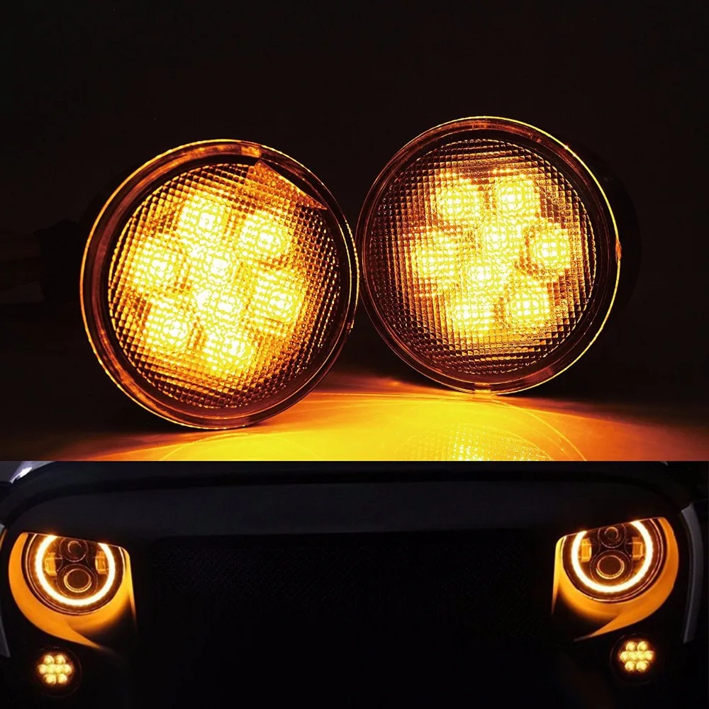 Smoke Lens Front Grille Amber Turn Signal Marker LED Light For Jeep