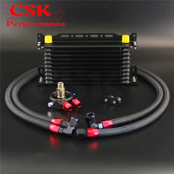 

10 Row Trust Oil cooler w/Bracket +3/4*16& M20*1.5 Filter Adapter Hose Kit Black