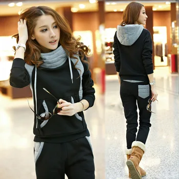 

Women Two Piece Set 2018 Spring Autumn Colouring and Velvet Long Sleeve Hoodies Sweatshirts Women Sporting Suits Set