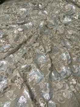 

L-32565 Shiny embroidery african net lace French net fabric with sequins 5 yards for party dress