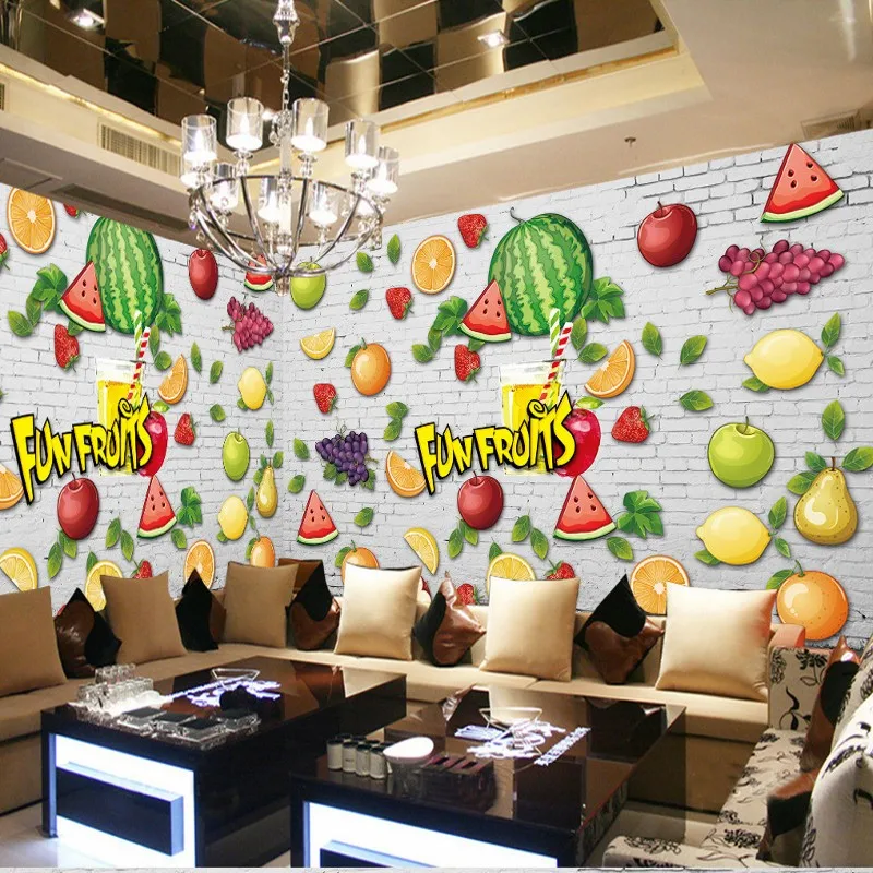 Foto Kustom Wallpaper 3D Stereo Buah Supermarket Latar Belakang Dinding