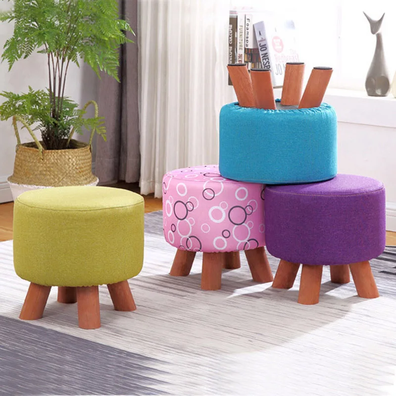 

Fashion low cloth sofa round stool change shoe stool solid wood detachable cloth ottoman sets kids Home Furniture 4 legs