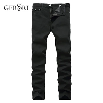 

Gersri Men Jeans Brand New Quality Cotton Skinny Straight Solid Color Casual Zipper Jeans Male Slim straight Jeans Pants