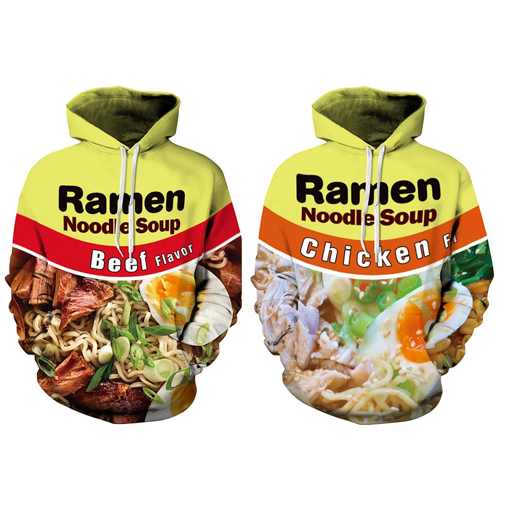 Men Ramen Noodle Beef Chicken Soup 3D Print Hoodies Sweatshirt Casual Pullover Women Plus Size Autumn Winter Streetwear Unisex