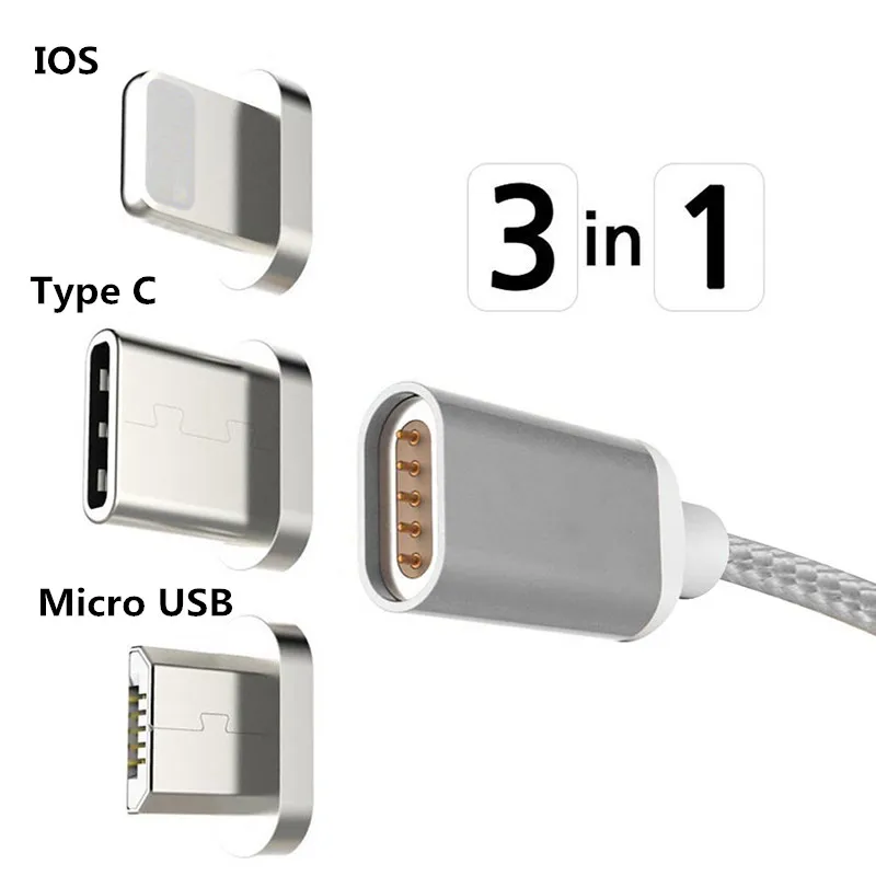 Магнитный кабель 3 в 1 IOS/type C USB/Micro USB зарядное устройство для телефона, зарядный кабель для телефона Android для iPhone X 8 7 6 6S 5 5S Plus