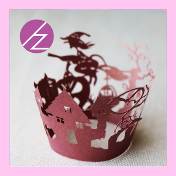 

Laser cut pearl paper halloween theme halloween decoration cupcake wrapper DG-51