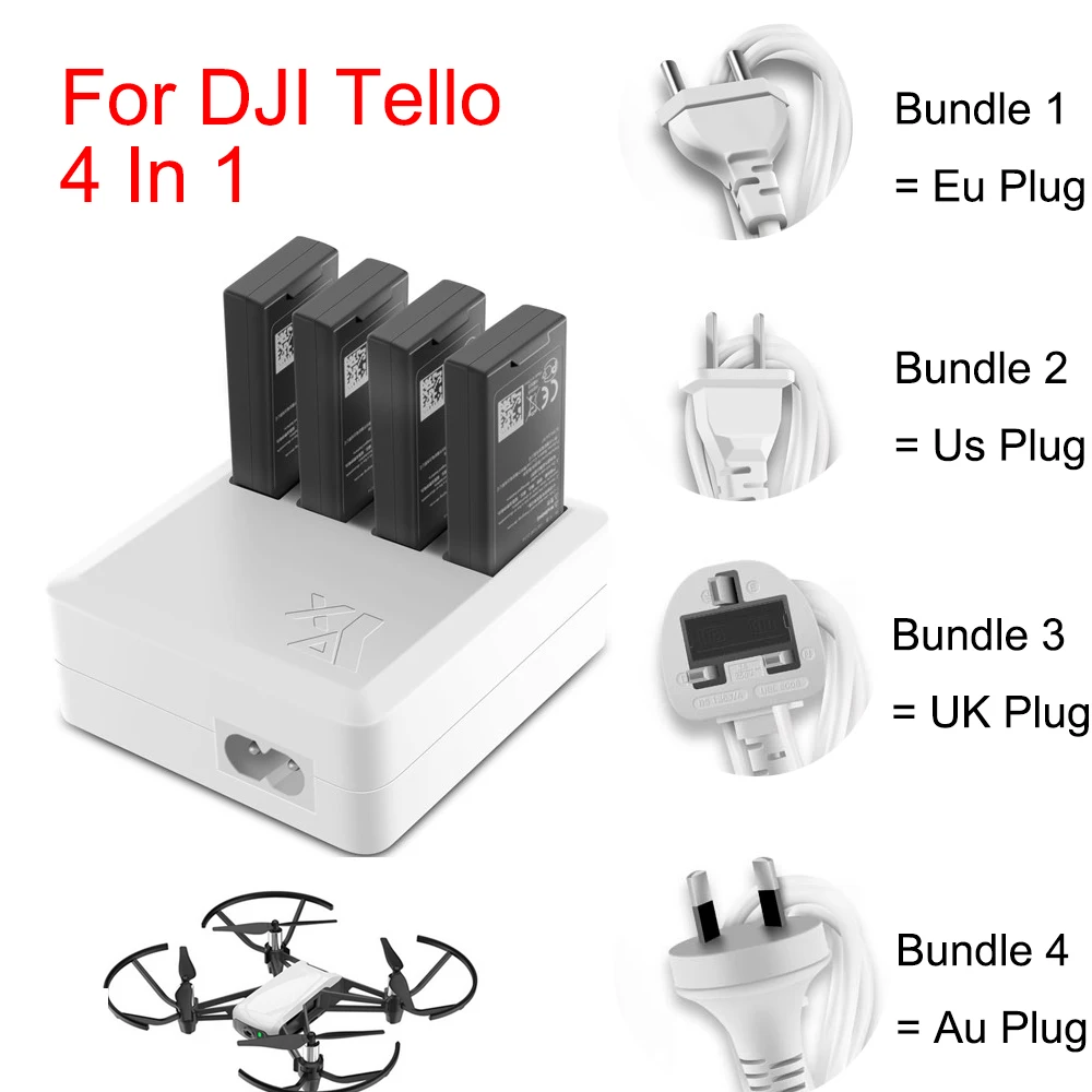 

Quick Charger US/EU Plug TELLO Charger 4in1 Multi Battery Charging Hub for DJI TELLO 1100mAh Drone Intelligent Flight Battery