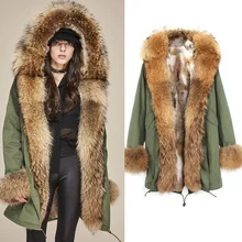 Parka Fur Coat 2017 Long Winter Jacket Women Big Real Fur Raccoon Collar Cuff Natural Rabbit Fur Thick Warm Fur Liner Outerwear