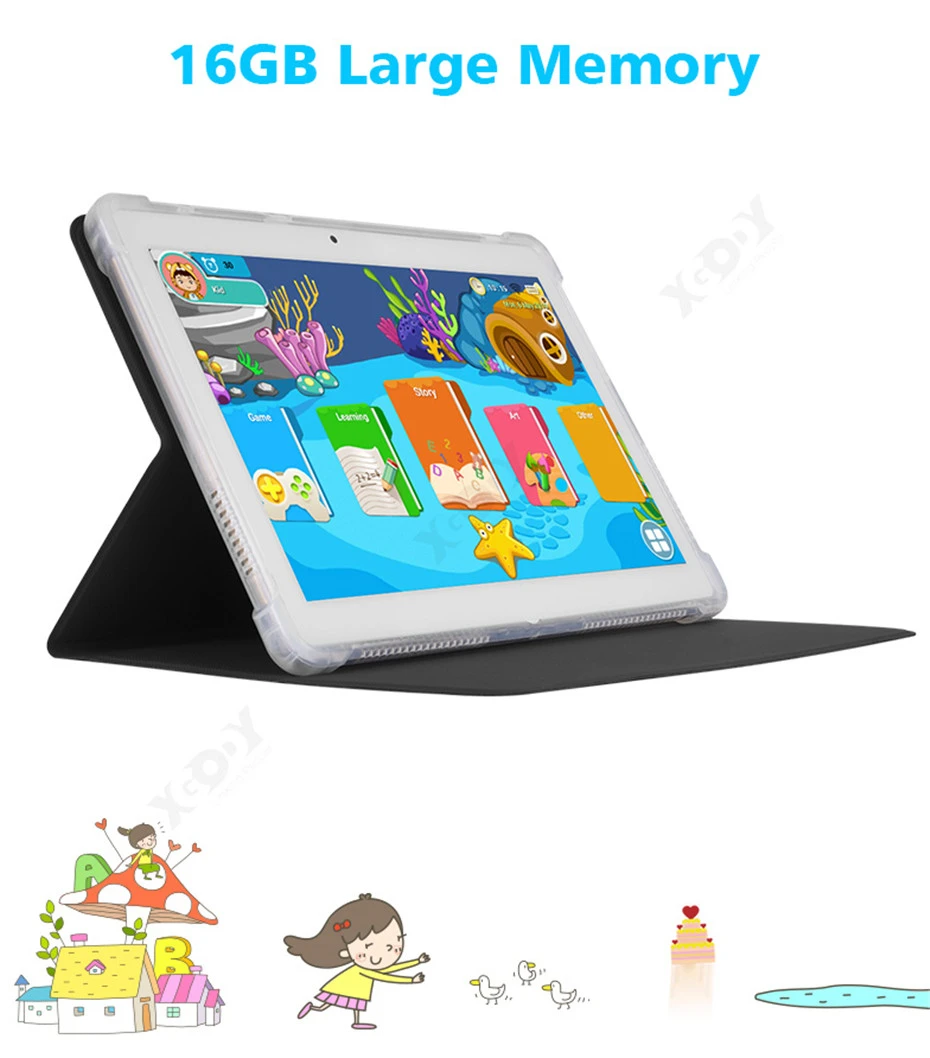 XGODY kids tablet PC 10,1 дюймов 1280*800 Android 7,0 1 Гб 16 Гб Двойная камера 2MP + 5MP Bluetooth WiFi 5000 мАч 3g телефонный звонок планшетный ПК