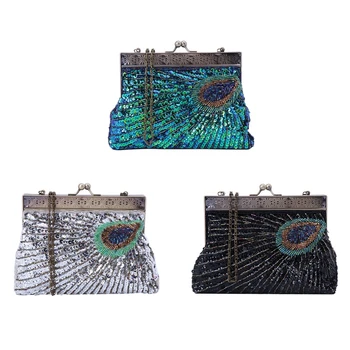 

2018 Luxury Brand Handbags Women Designer Beaded Sequin Peacock Style Women Messenger bags For Wedding Party Banquet