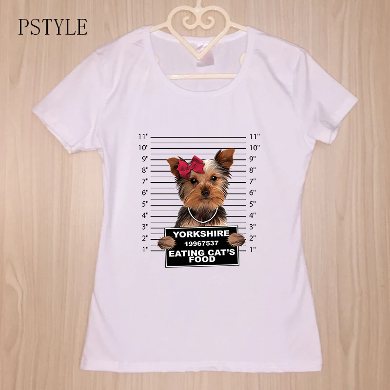 

Summer Women T Shirt Animal Design White Tee Shirt Short Sleeve Yorkshire Clip Puppy Cute Funny T Shirts Lovely Camisetas Mujer