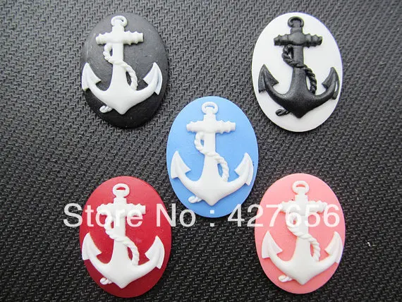 

30mmx40mm 5 Colors Oval Flatback Resin Caved Anchor Cameo Charm Finding,Cabochon for Base setting Tray,DIY Accessry Jewellry