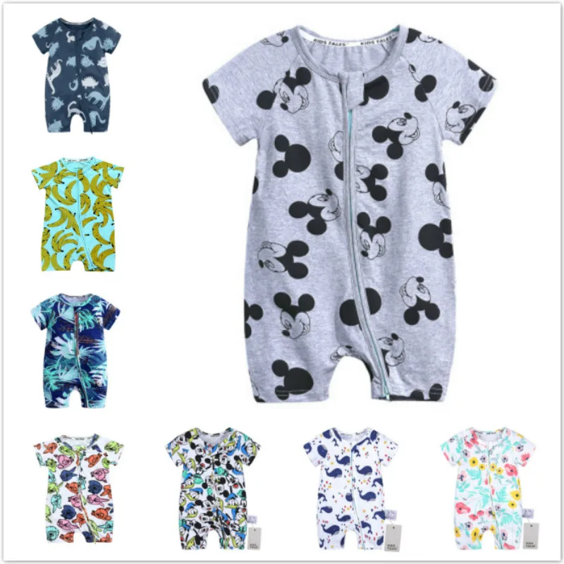 

Retail Newborn Infants Baby Romper Boys Girls Wear Cartoon Mickey Even Climb Clothes Conjoined Ha Garments Summer Cotton Rompers