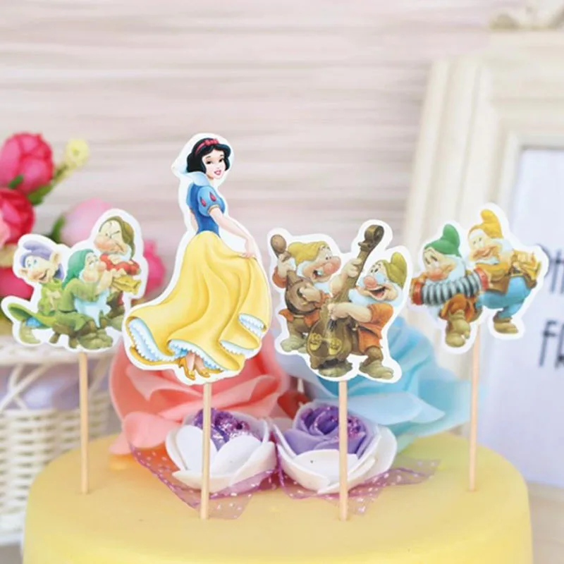 

24 Pcs/pack Kawaii Snow White Seven Dwarfs Cupcake Toppers Pick Cute Princess Girl Boy Kids Birthday Party Cake Decorations