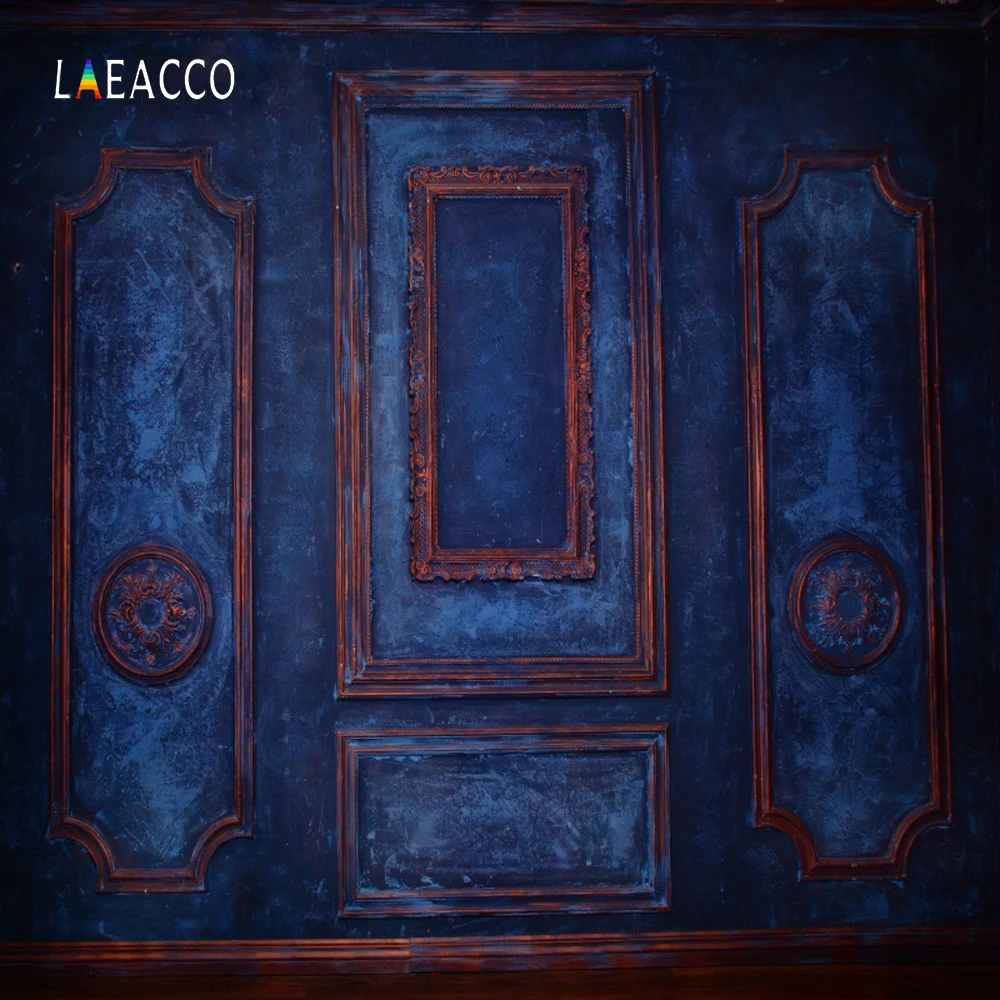 

Laeacco Dark Blue Retro Wall Scene Portrait Photo Backgrounds Customized Digital Photography Backdrops For Photo Studio