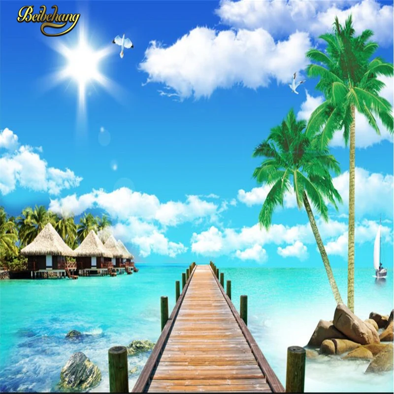 beibehang Custom Maldives beach coconut trees papel de parede 3D Mural wallpaper for walls Wall Covering TV Backdrop Wallpaper |