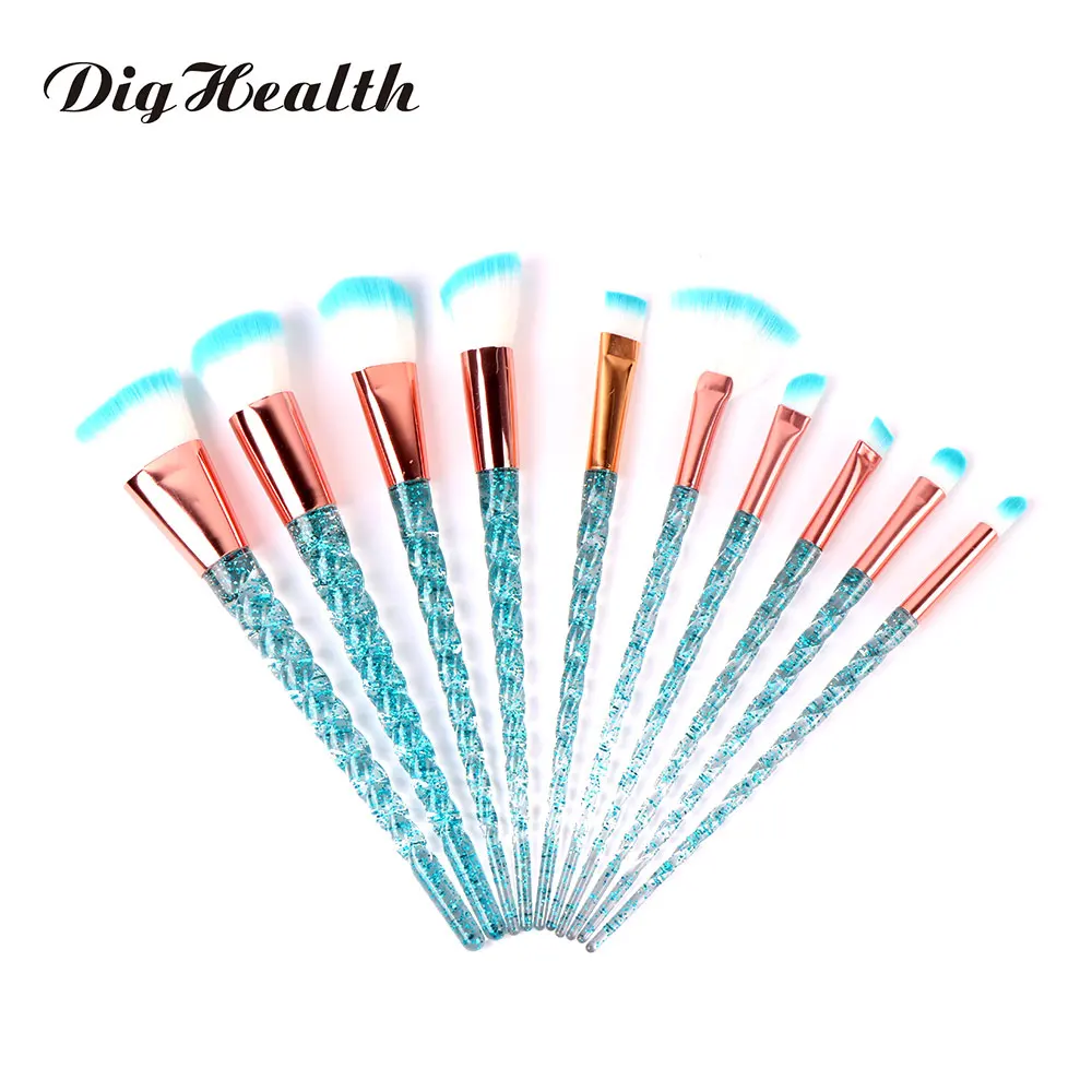 Dighealth 10pcs Unicorn Makeup Brushes Set Crystal Spiral Handle Foundation Blending Powder Crease Make Up Brush