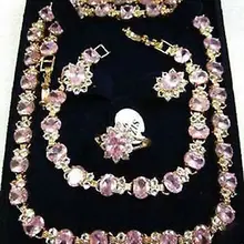 Хорошее ювелирное изделие, настоящая Новая мода, кубический цирконий, модное% красивое ожерелье из розовых кристаллов, браслет, серьги, кольцо, набор