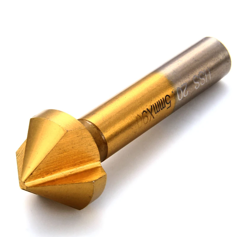 DWZ 6pcs  6.3mm-20.5mm Gold 90 Degree Wood Steel HSS Countersink Drill Bits Set