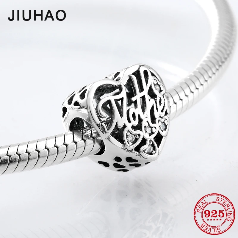 

Hot Openwork 925 Sterling Silver Letter Mother Charm Beads Fit Original Pandora Charms Bracelet Jewelry making Mother's Day gift
