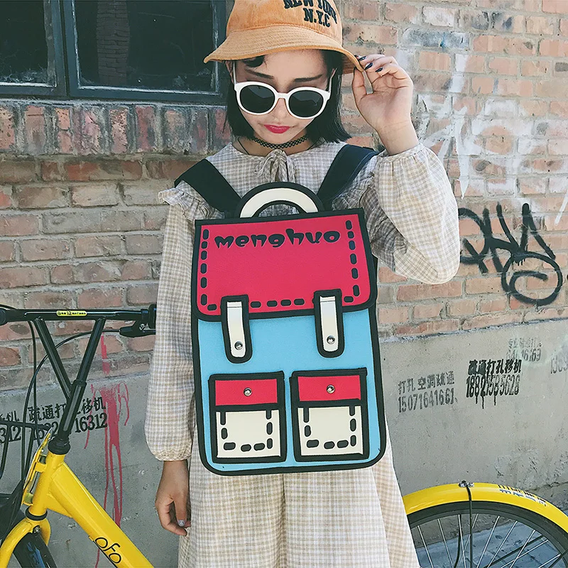Menghuo 2017 New 3D Jump Style 2D Drawing Cartoon Paper Bag Comic Backpack Messenger Tote Fashion Cute Student Bag Bolos Mochila (49)
