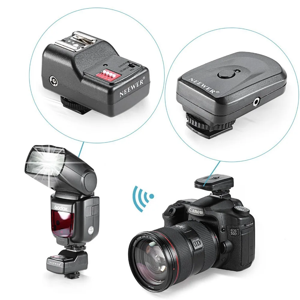 Tanie Neewer 16 kanałowy bezprzewodowy pilot zdalnego wyzwalania z PC odbiornik do Canon Nikon błysk yongnuo inne z uniwersalnym gorącej stopki