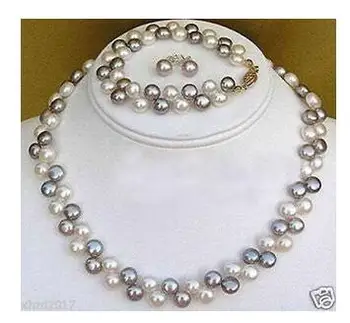 

Wholesale fine Beautiful jewelry Black White pearl necklace bracelet earrings set NATURAL Quartz PlatedWomen Wedding